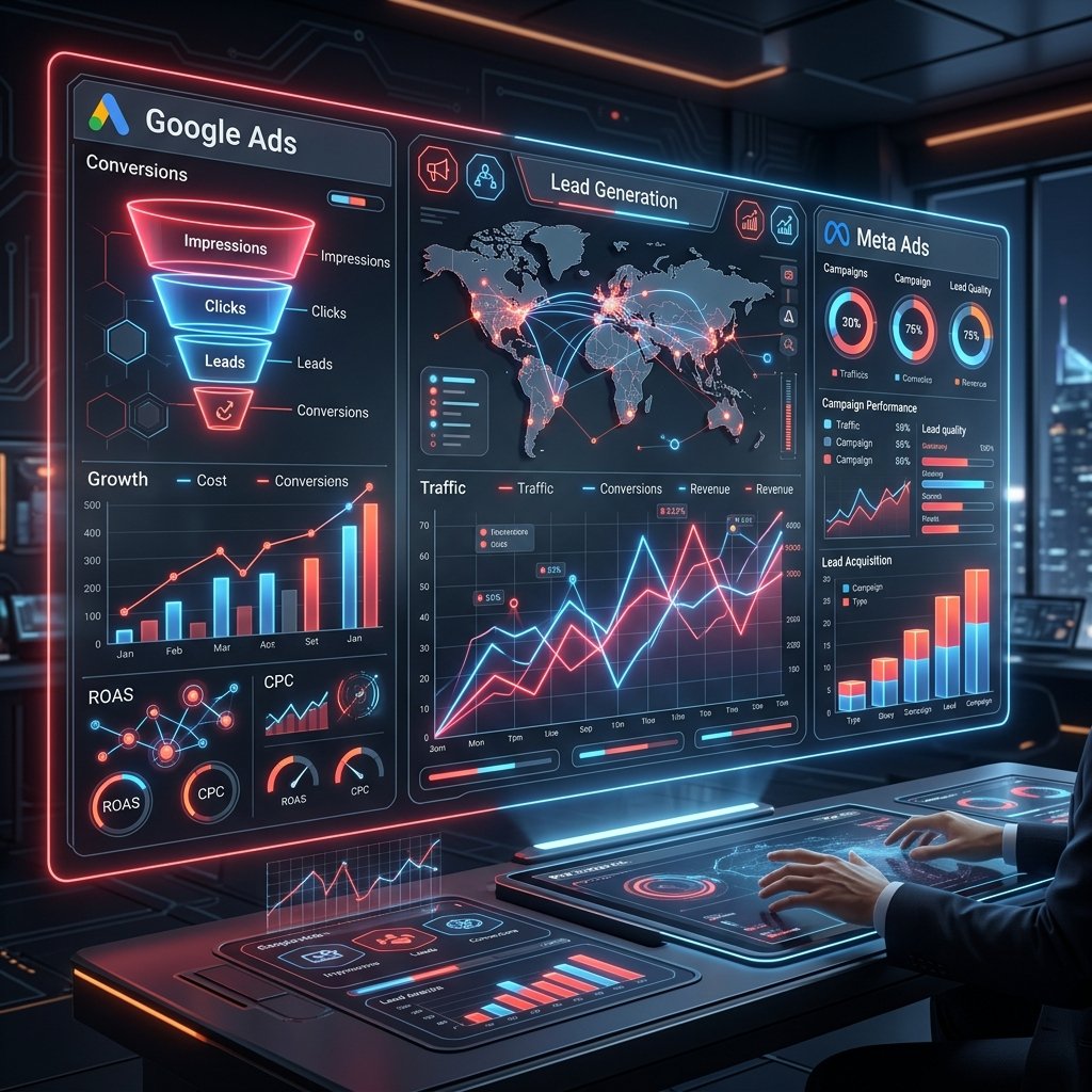 B2B paid traffic management on Google Ads and Meta Ads with lead qualification
